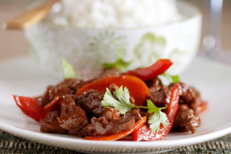 Runderreepjes in stroganoffsaus met rijst